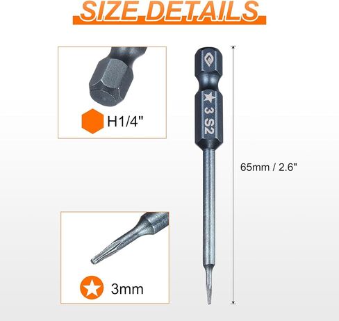 HARFINGTON 5pcs 5-Point Torx Screwdriver Bit 1/4" Hex Shank 3mm Magnetic Head 2.6" Length S2 Steel Pentagon Star Screw Driver Bit for Repair Work Electric Screwdriver, Blue in Saudi Arabia