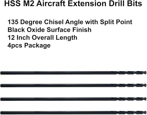 MAXTOOL 5/16 بوصة × 12 بوصة 4 قطع مثاقب تمديد الطائرات المتطابقة HSS M2 لقم حفر عميقة طويلة للغاية ساق مستقيمة أرضية بالكامل باللون الأسود؛ ACF02B12R20P4 in Kuwait