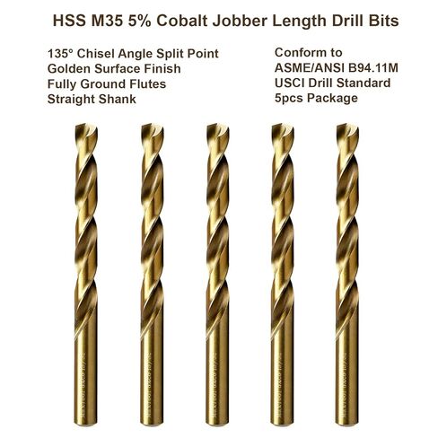 MAXTOOL 3/8" 5PCs Identical Cobalt Jobber Length Drill Bits HSS M35 Twist Drill Bits Fully Ground Golden Straight Shank Drills; JBF35G10R24E5 in Saudi Arabia