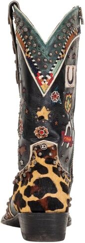 Old Gringo Lucky You Western Boots, Black and Brown Leather with Leopard Print, 12-Inch Shaft, Studded Design, Side Zipper, in Saudi Arabia