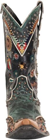 Old Gringo Lucky You Western Boots, Black and Brown Leather with Leopard Print, 12-Inch Shaft, Studded Design, Side Zipper, in Saudi Arabia