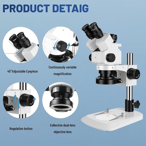 Professional Trinocular Stereo Zoom Microscope,with 56-Bulb LED Ring Light,6X-45X Magnification,WF10X Eyepieces,0.6X-4.5X Zoom Objective, 0.5X CTV Trinocular High Definition Adapter in Kuwait