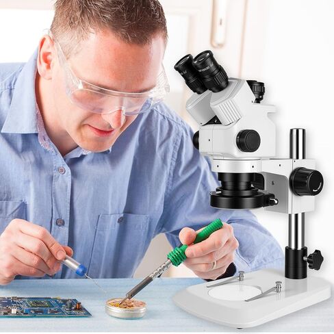 Professional Trinocular Stereo Zoom Microscope,with 56-Bulb LED Ring Light,6X-45X Magnification,WF10X Eyepieces,0.6X-4.5X Zoom Objective, 0.5X CTV Trinocular High Definition Adapter in Kuwait