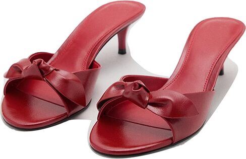 Women's PU Bow Kitten Heel Slides Fashion Round Toe Low Stiletto Heels Elegant Dress Mule Sandals for Daily Party Wedding Bridal in Kuwait