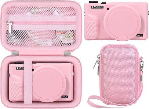 BOVKE Hard Case + Silicone Cover for Canon Powershot G7 X Mark III Digital Camera, Shockproof EVA Storage Bag with Soft Silicone Protective Case, Removable Lens Cover, Wrist Strap, Pink in Saudi Arabia