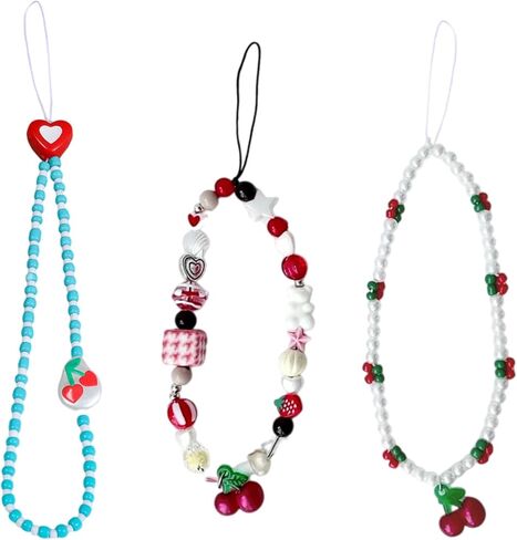 2pcs Cherry Sherly Sharms ، حزام معصم Acrylic Pearl ، سحر كرز لطيف لحالة الهاتف ، حزام سوار مفاتيح لزخارف قرطاسية مفتاح الكاميرا للنساء in Saudi Arabia