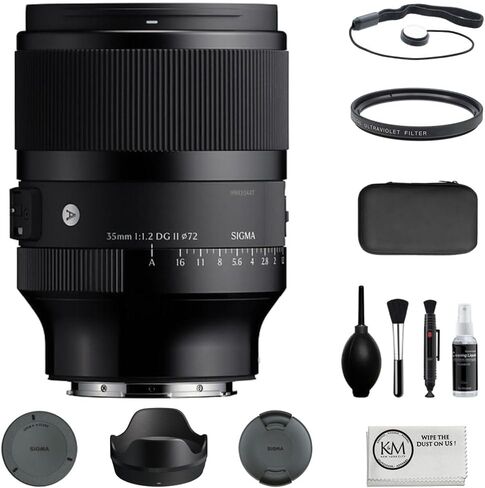 مجموعة عدسات Sigma 35mm f/1.2 DG II Art المتوافقة مع Sony E Mount (إطار كامل) مع فلتر للأشعة فوق البنفسجية + حافظة غطاء العدسة + مجموعة تنظيف + قطعة قماش للتنظيف (5 قطع) in Kuwait