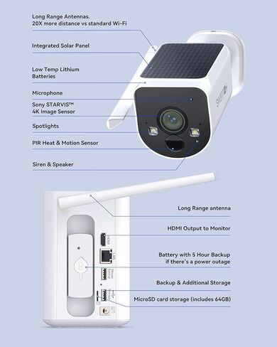 كاميرا Swann MaxRanger4K اللاسلكية للأمان الشمسي، 4K UHD، 2000 قدم طويلة المدى Wi-Fi HaLow، رؤية ليلية ملونة، تنبيهات كشف حقيقية، صوت ثنائي الاتجاه، مقاوم للطقس، بدون رسوم شهرية-SWNVW-MAXV2CAM in Saudi Arabia
