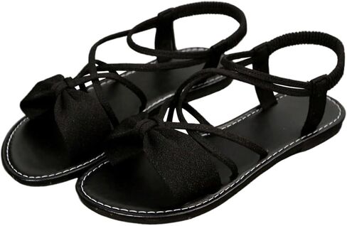 GORGLITTER Women's Bow Sandals Dressy Ankle Strap Criss Cross Open Toe Slides Shoes Beach Flat Sandals 2025 in Saudi Arabia