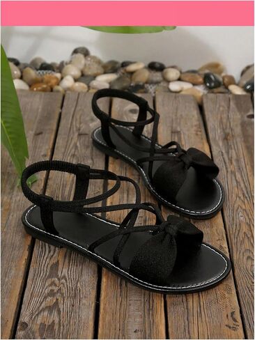 GORGLITTER Women's Bow Sandals Dressy Ankle Strap Criss Cross Open Toe Slides Shoes Beach Flat Sandals 2025 in Saudi Arabia