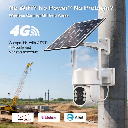 (جديد 2026) كاميرا أمان خلوية 4G LTE تسجيل 24/7، كاميرا شمسية خارجية لاسلكية بدون واي فاي، اكتشاف الإنسان، رؤية ليلية 1080 بكسل، مقاومة للماء IP65، بطاقة SD سعة 32 جيجابايت للمناطق خارج الشبكة in Kuwait