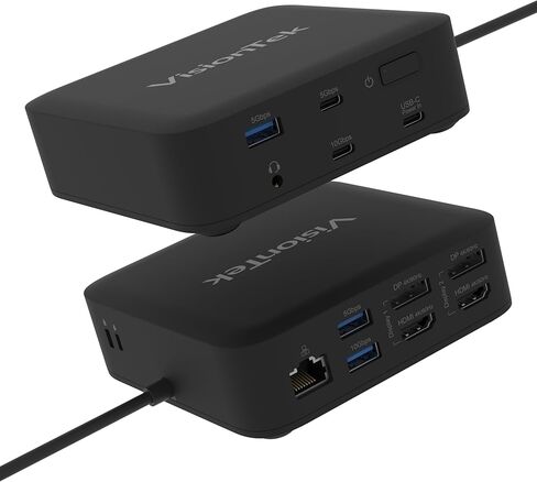 محطة إرساء الكمبيوتر المحمول VisionTek VT4600DL لنظام التشغيل Windows أو MacOs أو Chromeos-تواصل مع USB-C أو USB-A ، شحن الكمبيوتر المحمول 100W ، شاشات 4K مزدوجة ، 2x HDMI ، 2x DisplayPort ، USB-A ، USB-C ، Audio in Saudi Arabia