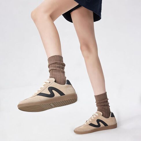 Women's Retro Fashion Sneakers Classic Casual - Memory Foam Insoles Lace-Up Comfortable Shoes Genuine Leather Walking Footwear Anti Slip Trainers in Saudi Arabia