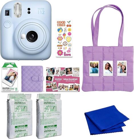 FUJIFILM instax mini 12 Instant Film Camera Holiday Bundle (Pastel Blue) with 2 x Instax Mini Instant Film - Foil Pack and Microfiber Cloth in Saudi Arabia