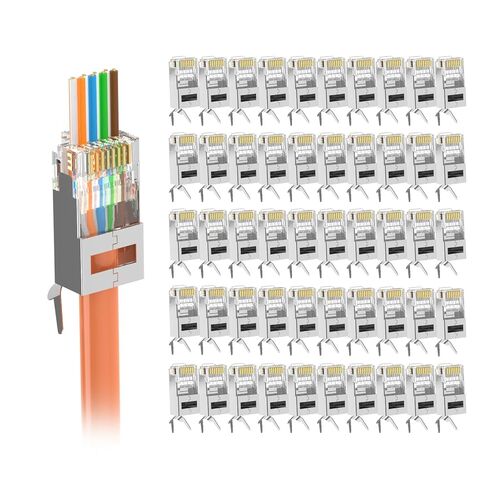 VCELINK 50-Pack Cat7 Cat6A Shielded Pass Through RJ45 Connectors, UL-Listed 3-Prong Gold Plated CAT7 Modular Plug for Solid or Stranded STP/FTP Eternet Cable in Saudi Arabia