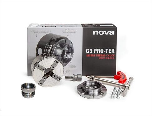 طقم ظرف مخرطة الخشب Nova 48290 Premier Pro-Tek G3 مع مجموعة فك Pro-Tek 2 بوصة، ومسمار دودة الخشب، وملحقات، مُزودة بإدراج Nova ILNS 1-1/4 بوصة × 8tpi in Saudi Arabia