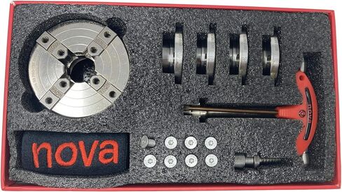 طقم ظرف مخرطة الخشب Nova 48290 Premier Pro-Tek G3 مع مجموعة فك Pro-Tek 2 بوصة، ومسمار دودة الخشب، والملحقات، مُجمَّعة مع إدراج Nova IXNS 1 بوصة × 8tpi (قابل للعكس) in Kuwait
