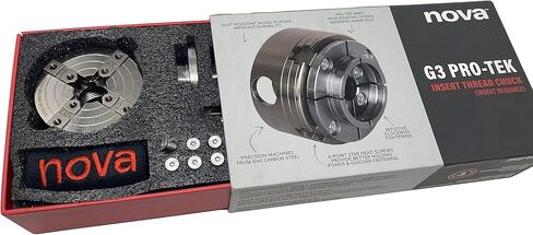 طقم ظرف مخرطة الخشب Nova 48290 Premier Pro-Tek G3 مع مجموعة فك Pro-Tek 2 بوصة، ومسمار دودة الخشب، والملحقات، مُجمَّعة مع إدراج Nova IXNS 1 بوصة × 8tpi (قابل للعكس) in Kuwait