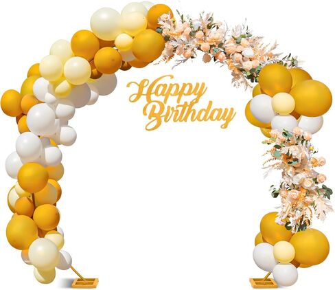 8FT Freestanding Round Balloon Arch Stand Kit with Stable Base, Gold Reusable Metal Circle Arch Frame with 130 Balloons for Birthday, Baby Shower, Wedding Ceremony, Party & Event Decorations in Saudi Arabia