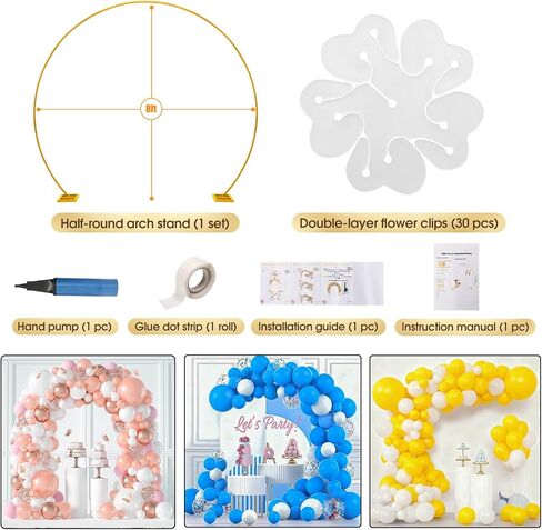 8FT Freestanding Round Balloon Arch Stand Kit with Stable Base, Gold Reusable Metal Circle Arch Frame with 130 Balloons for Birthday, Baby Shower, Wedding Ceremony, Party & Event Decorations in Saudi Arabia