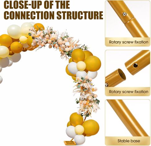 8FT Freestanding Round Balloon Arch Stand Kit with Stable Base, Gold Reusable Metal Circle Arch Frame with 130 Balloons for Birthday, Baby Shower, Wedding Ceremony, Party & Event Decorations in Saudi Arabia