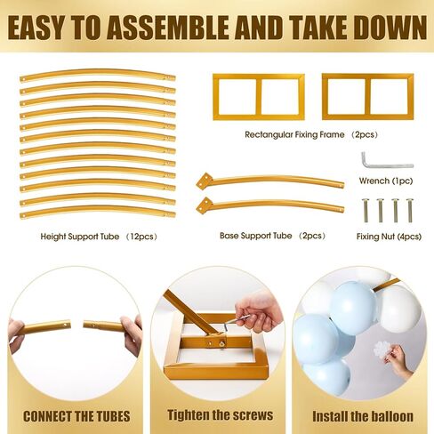 8FT Freestanding Round Balloon Arch Stand Kit with Stable Base, Gold Reusable Metal Circle Arch Frame with 130 Balloons for Birthday, Baby Shower, Wedding Ceremony, Party & Event Decorations in Saudi Arabia
