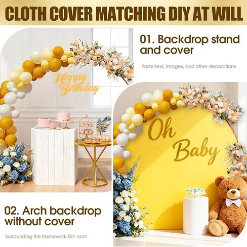 8FT Freestanding Round Balloon Arch Stand Kit with Stable Base, Gold Reusable Metal Circle Arch Frame with 130 Balloons for Birthday, Baby Shower, Wedding Ceremony, Party & Event Decorations in Saudi Arabia