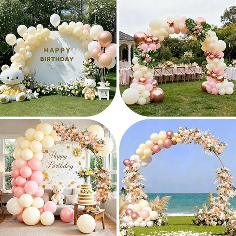 8FT Freestanding Round Balloon Arch Stand Kit with Stable Base, Gold Reusable Metal Circle Arch Frame with 130 Balloons for Birthday, Baby Shower, Wedding Ceremony, Party & Event Decorations in Saudi Arabia