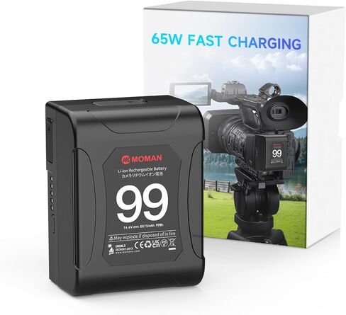 بطارية Moman V-Mount، بطارية Power 99 كاميرا Bettert Mini V Lock 99Wh/6900mAh لكاميرا الفيديو Blackmagic BMPCC 4k/6k كاميرا LED مع مخرج D-Tap مزدوج و65W USB-C in Kuwait