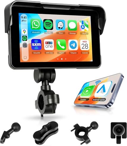 Motorcycle CarPlay Screen 5 inch Portable Wireless Carplay Android Auto for Motorbike Waterproof Touchscreen, Supports GPS Navigation, Bluetooth, IP68 Waterproof for Motorbike, Voice Control in Kuwait