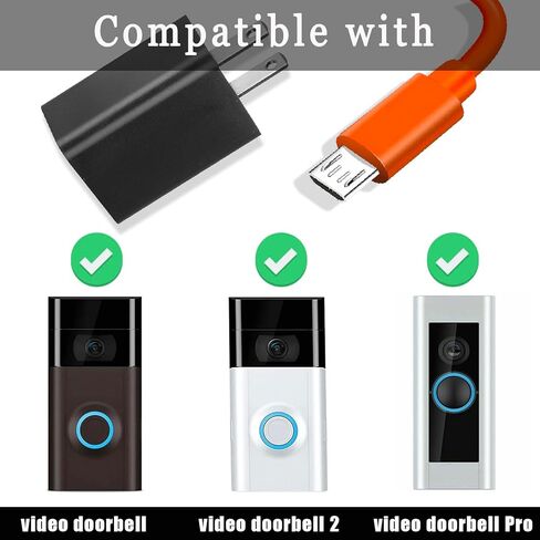 Replacement Micro-USB Charger Cable Compatible with Ring Video Doorbell (2020 Release) 2/3/3 Plus/4, Peephole Cam, Doorbell Pro, Camera Battery, 5V 2A Power Adapter in Saudi Arabia