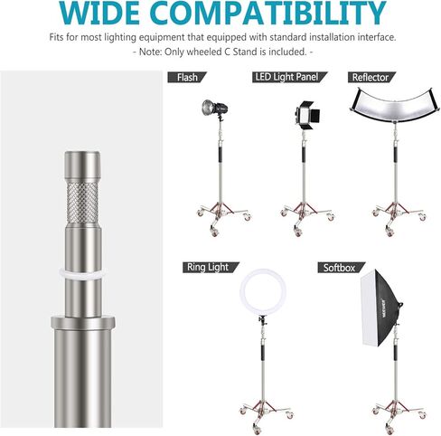 NEEWER Heavy Duty Light Stand with Casters + CB100C 130w RGB LED Video Light, Photography Wheeled Tripod Stand with 100% Stainless Steel for Softbox Monolight Reflector, Max Height 10ft/305cm in Saudi Arabia