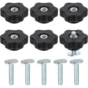 uxcell 6 Set t Track Knob Kit with Star Knobs and 1/4"-20 x 1-1/4" t Slot Bolts, t Slot Drop-in Sliding Bolts Accessories for Woodworking Jigs and Fixtures, Silver in Saudi Arabia