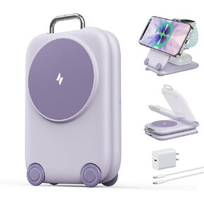 Paktvault 2025 Travel Fast Wireless Charging Station لأجهزة Apple ، Magnetic 3 in 1 Travel Magsafe Charger Stand for iPhone 17 16 15 14 13 12 Pro Max Plus ، Apple Watch & Air Pods in Kuwait