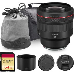 عدسة كانون RF 85 ملم f/1.2L USM | صورة شخصية احترافية من سلسلة L-Series مع فتحة عدسة f/1.2 فائقة السرعة وبصريات متقدمة وتركيز بؤري تلقائي USM سريع | للصور الشخصية والصور منخفضة الإضاءة (3447C002) + بطاقة سعة 64 جيجابايت + حقيبة كاميرا in Kuwait