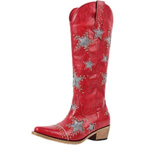 Richealnana Women's Studded Star Rhinestones Cowboy Zipper Knee High Boots Block Heel Western Congirl Boot in Saudi Arabia