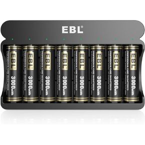EBL 8 عبوات بطاريات AA قابلة لإعادة الشحن Ni-Zn 3000mWh مع شاحن بطاريات Ni-Zn 8 Bay - بطارية 1.6 فولت مزدوجة عالية الأداء وشاحن AA AAA in Kuwait