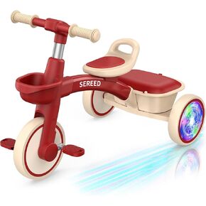 دراجة ثلاثية العجلات للأطفال بإضاءة ملونة من SEREED لعمر 2-5 سنوات للأولاد والبنات، مقعد قابل للتعديل ودراجة مقود، سلة قابلة للإزالة، فكرة هدية عيد ميلاد للأطفال من عمر عامين فما فوق (أخضر) in Kuwait