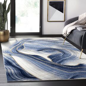 Abani Grey & Gold Metallic Contemporary Ribbon Area Rug, Rugs Swirl Design Neutral Non-Shed 6' x 9' Bedroom Rug in Kuwait