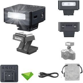 Godox iM20 Mini Flash + Hot Shoe Riser لـ Canon، Sony، Fuji، Nikon، Panasonic Olympus Pentax، وقت إعادة التدوير 3s، حوالي 440 مرة فلاش، فلاش لسوني ZV1، وليس لسوني ZV-1F (أسود) in Saudi Arabia