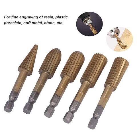 5Pcs Metal Grinding Drill Bit, Gold Carbide Burr Set, High Speed Steel Die Grinder Bits for Wood, Stone Carving, Steel Metal Working in Saudi Arabia