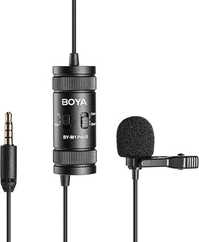 BOYA by-M1 Pro II ميكروفون عالمي بمشبك متعدد الاتجاهات، ميكروفون ذو طية صدر السترة 3.5 مم TRRS، كابل طويل 6 متر للتوصيل والتشغيل للهواتف الذكية وكاميرا الفيديو ومسجل الصوت والكمبيوتر in Saudi Arabia