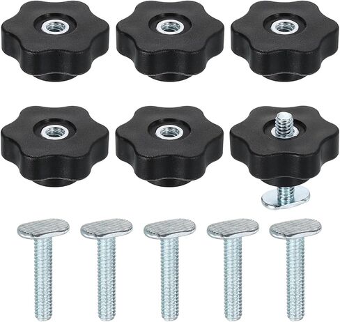 uxcell 6 Set t Track Knob Kit with Star Knobs and 1/4"-20 x 1-1/4" t Slot Bolts, t Slot Drop-in Sliding Bolts Accessories for Woodworking Jigs and Fixtures, Silver in Saudi Arabia
