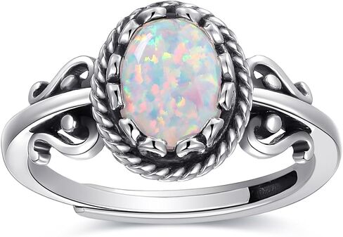 Turquoise/Moonstone/Opal Ring Silver Adjustable Rings for Women Filigree Statement Engagement Promise Ring Womens Vintage Rings Jewelry Gifts Fit Size 6-9 in Saudi Arabia