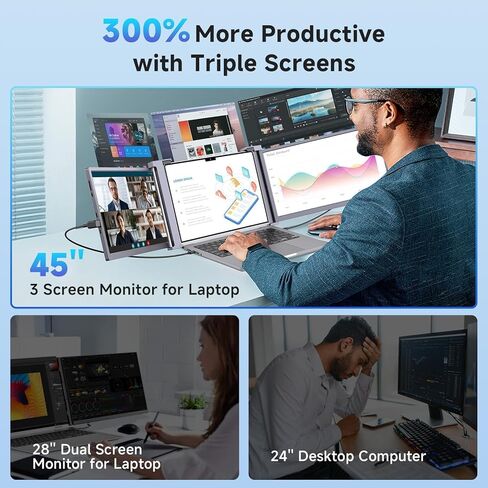 15 بوصة شاشة الكمبيوتر المحمول ، 1080p FHD IPS شاشة ثلاثية محمولة لـ 15 "-17.3" كمبيوتر محمول ، موسع شاشة التوصيل والتشغيل مع منفذ USB-C/HDMI لنظام التشغيل Mac/Windows/Chrome/Android ، رمادي ، رمادي in Kuwait