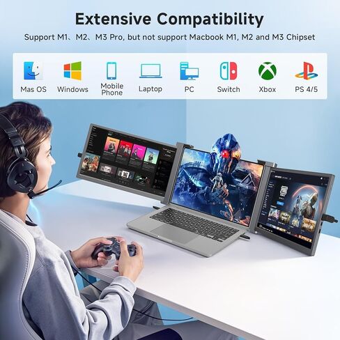 15 بوصة شاشة الكمبيوتر المحمول ، 1080p FHD IPS شاشة ثلاثية محمولة لـ 15 "-17.3" كمبيوتر محمول ، موسع شاشة التوصيل والتشغيل مع منفذ USB-C/HDMI لنظام التشغيل Mac/Windows/Chrome/Android ، رمادي ، رمادي in Kuwait