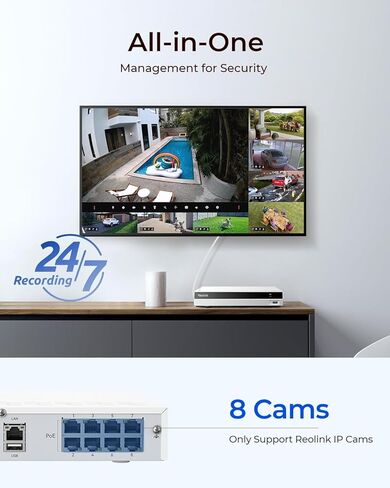 REOLINK RLN8-410 8 قنوات NVR مع 2 تيرابايت HDD لأنظمة كاميرات الأمان PoE، تسجيل 24/7، يدعم ما يصل إلى 16 ميجابكسل من كاميرات Reolink، بالإضافة إلى ماوس USB لاسلكي in Kuwait