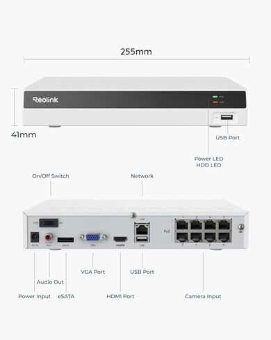 REOLINK RLN8-410 8 قنوات NVR مع 2 تيرابايت HDD لأنظمة كاميرات الأمان PoE، تسجيل 24/7، يدعم ما يصل إلى 16 ميجابكسل من كاميرات Reolink، بالإضافة إلى ماوس USB لاسلكي in Kuwait