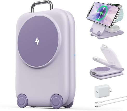 Paktvault 2025 Travel Fast Wireless Charging Station لأجهزة Apple ، Magnetic 3 in 1 Travel Magsafe Charger Stand for iPhone 17 16 15 14 13 12 Pro Max Plus ، Apple Watch & Air Pods in Kuwait