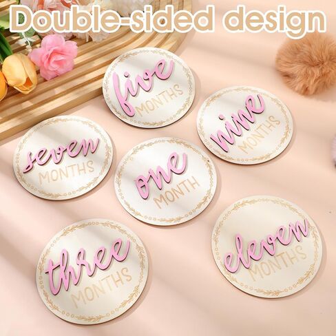 6 PCS Baby Monthly Milestone Cards, Double Sided Wooden 3D Milestone Cards Signs for Photos Announcement Sign 1-12 Months Photography Photo Newborn Keepsake Gift(Pink) in Saudi Arabia